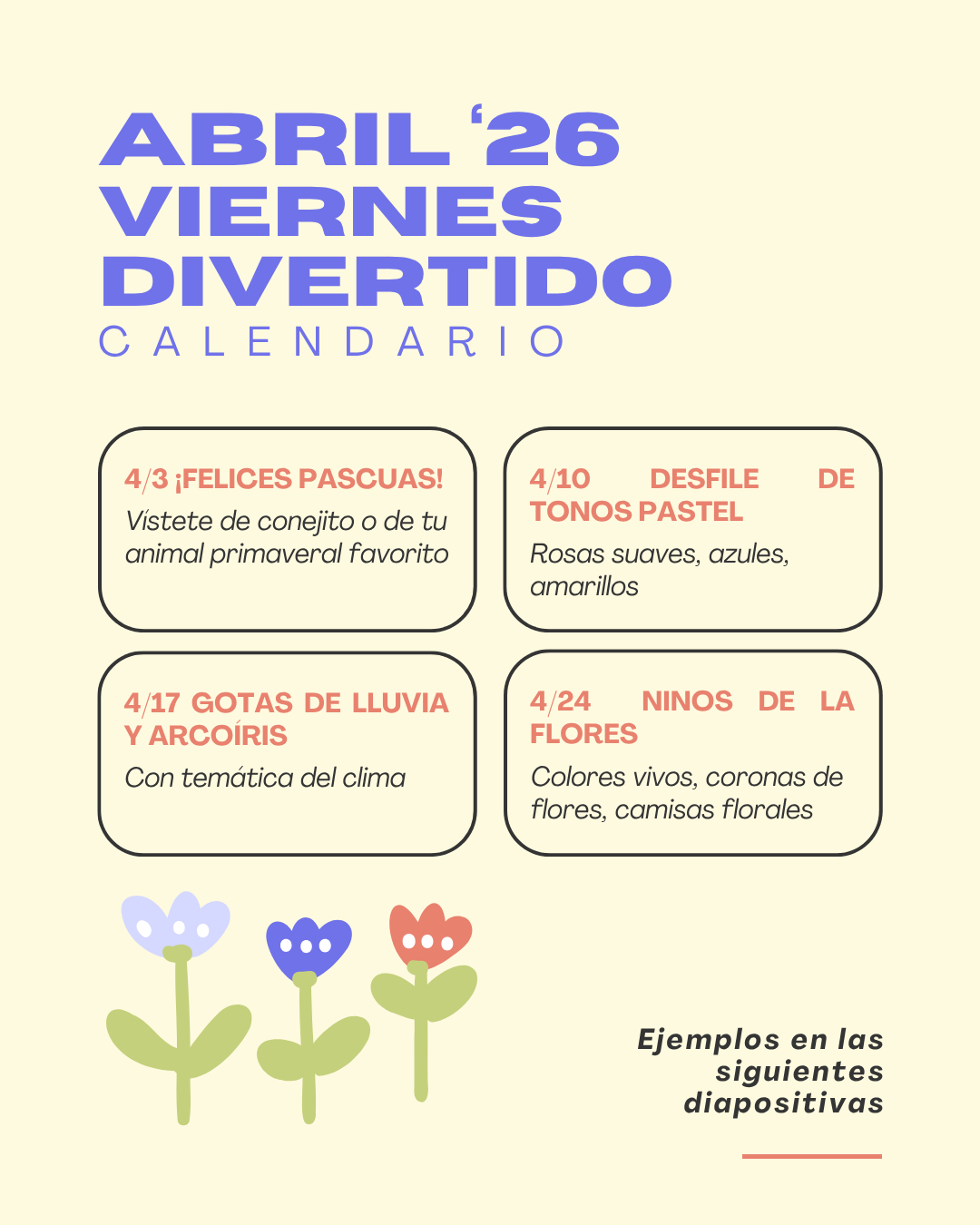 Calendario de Viernes Divertidos de Abril 2026 - Español